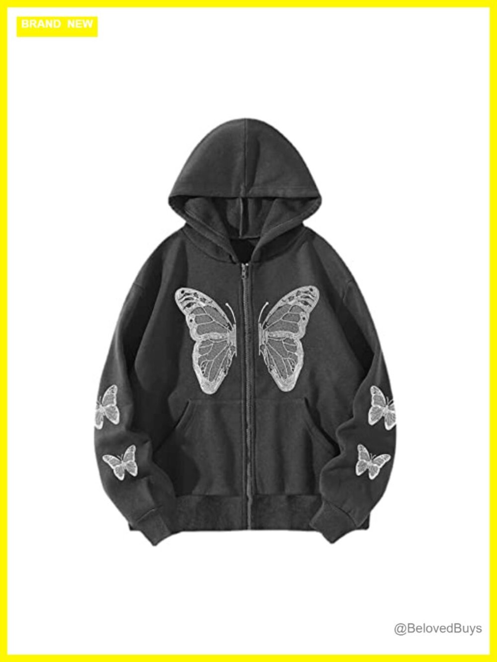 Women's Butterfly Print Hoodie Y2K Gothic Zip Up Long Sleeve Loose Fit